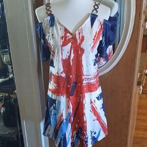Red and Blue Mini Sundress with Cold Shoulder